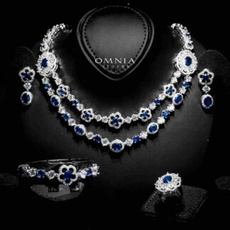 Omnia Esra Blue Full Set in High QualitySimulated Diamond Rhodium Plated
