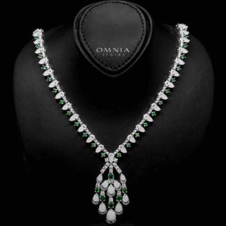 Omnia Salma White and Green Full Set with High-Quality Simulated Diamonds Rhodium Plated (18cm only available in KSA)