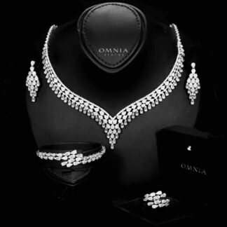 Omnia Dalilah White Bridal Set In Rhodium Plated with High Quality Zircon Stones