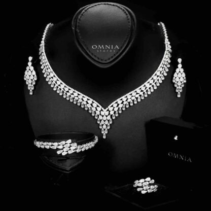 Omnia Dalilah White Bridal Set In Rhodium Plated with High Quality Zircon Stones