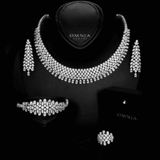 Omnia Taybah White Bridal Set In Rhodium Plated with High Quality Zircon Stones
