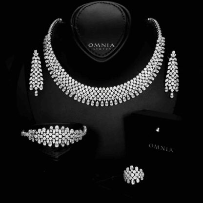 Omnia Taybah White Bridal Set In Rhodium Plated with High Quality Zircon Stones