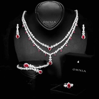 Omnia Ghada Red Bridal Full Set with Rhodium Plated in High Quality Zircon Stone Rhodium Plated (Size 16 Only Available in KSA)