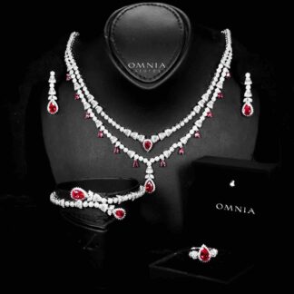 Omnia Ghada Red Bridal Full Set with Rhodium Plated in High Quality Zircon Stone Rhodium Plated