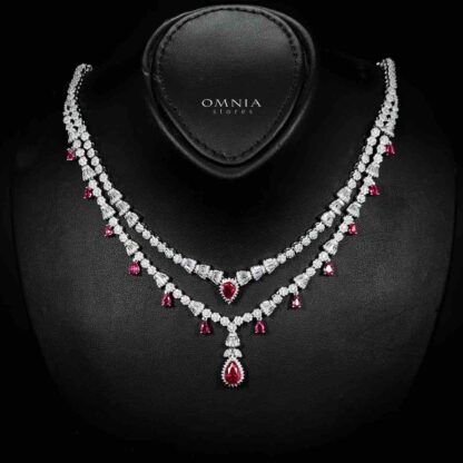 Omnia Ghada Red Bridal Full Set with Rhodium Plated in High Quality Zircon Stone Rhodium Plated - Image 2