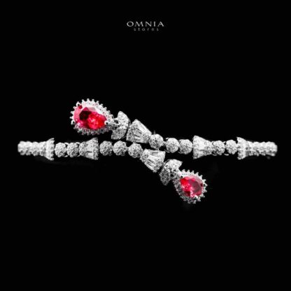 Omnia Ghada Red Bridal Full Set with Rhodium Plated in High Quality Zircon Stone Rhodium Plated - Image 5