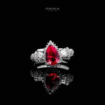 Omnia Ghada Red Bridal Full Set with Rhodium Plated in High Quality Zircon Stone Rhodium Plated - Image 4