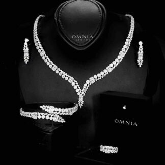 Omnia Elham White Bridal Full Set with Rhodium Plated in High Quality White Zircon Stone Rhodium Plated