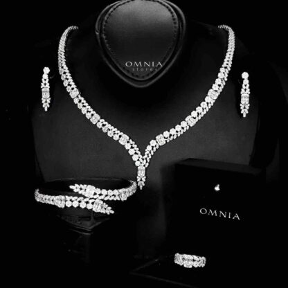Omnia Elham White Bridal Full Set with Rhodium Plated in High Quality White Zircon Stone Rhodium Plated