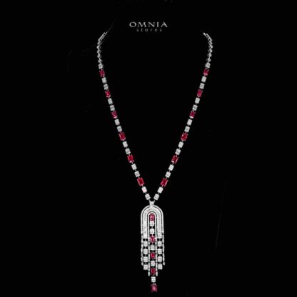 Omnia Jane Red Bridal Long Chain Set in Rhodium Plated Finish with High-Quality Zircon Stones - Image 2