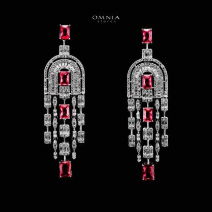 Omnia Jane Red Bridal Long Chain Set in Rhodium Plated Finish with High-Quality Zircon Stones - Image 3