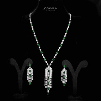 Omnia Jane Green Bridal Long Chain Set in Rhodium Plated Finish with High-Quality Zircon Stones