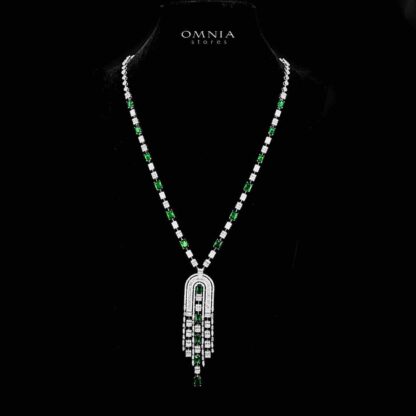 Omnia Jane Green Bridal Long Chain Set in Rhodium Plated Finish with High-Quality Zircon Stones - Image 2