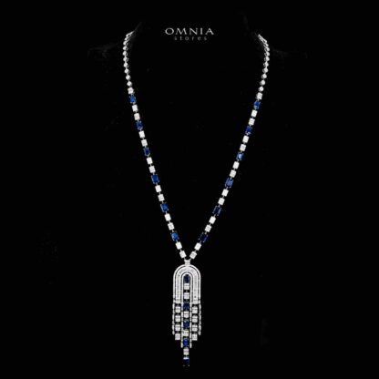 Omnia Jane Blue Bridal Long Chain Set in Rhodium Plated Finish with High-Quality Zircon Stones - Image 2