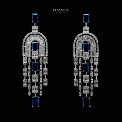 Omnia Jane Blue Bridal Long Chain Set in Rhodium Plated Finish with High-Quality Zircon Stones - Image 3