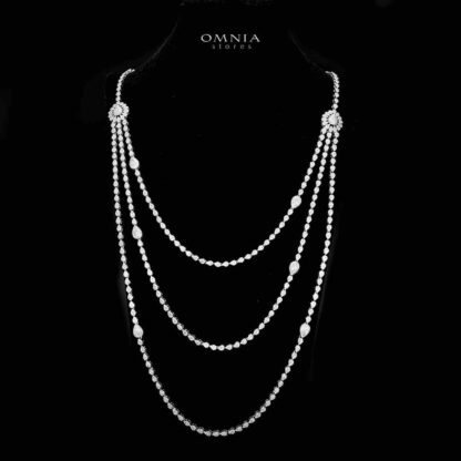 Omnia Faiha Bridal Long Chain Set in Rhodium Plated Finish with High-Quality White Zircon Stones - Image 2