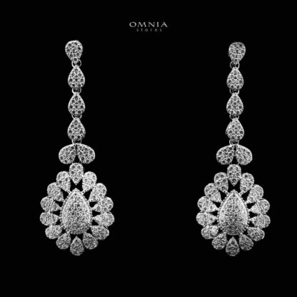 Omnia Faiha Bridal Long Chain Set in Rhodium Plated Finish with High-Quality White Zircon Stones - Image 3