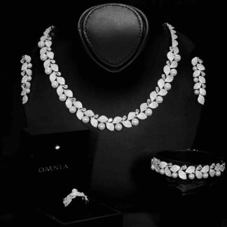 Omnia Thameenah Pearl Bridal Full Set in 925 Silver with High-Quality White Zircon Stones