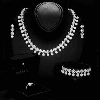 Omnia Sahira Pearl Bridal Full Set in 925 Silver with High-Quality White Zircon Stones