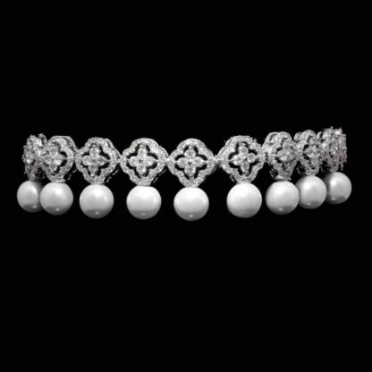 Omnia Sahira Pearl Bridal Full Set in 925 Silver with High-Quality White Zircon Stones - Image 4