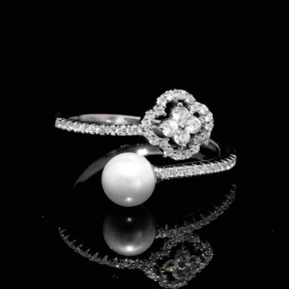 Omnia Sahira Pearl Bridal Full Set in 925 Silver with High-Quality White Zircon Stones - Image 5