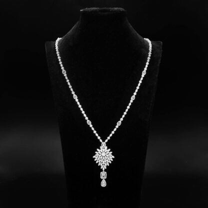 Omnia Duha White Long Chain Full Set Accessories in High Quality Zircon Stone Rhodium Plated - Image 2