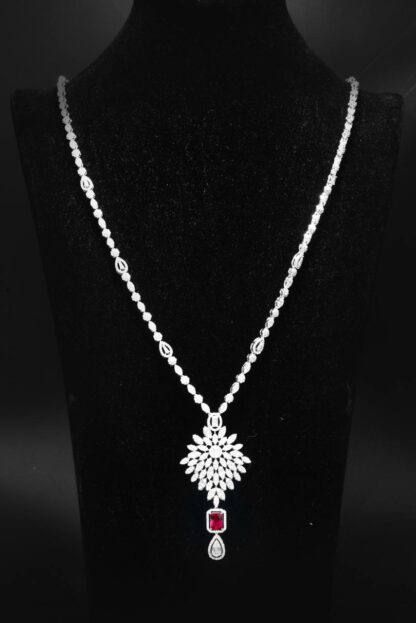 Omnia Duha Red Long Chain Full Set Accessories in High Quality Zircon Stone Rhodium Plated - Image 2