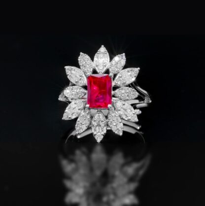 Omnia Duha Red Long Chain Full Set Accessories in High Quality Zircon Stone Rhodium Plated - Image 5