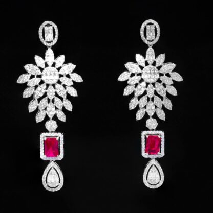 Omnia Duha Red Long Chain Full Set Accessories in High Quality Zircon Stone Rhodium Plated - Image 4