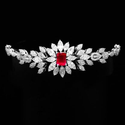 Omnia Duha Red Long Chain Full Set Accessories in High Quality Zircon Stone Rhodium Plated - Image 3
