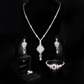 Omnia Duha Red Long Chain Full Set Accessories in High Quality Zircon Stone Rhodium Plated