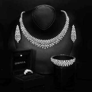 Omnia Nazeera White Bridal Full Set in High Quality Zircon Stone Rhodium Plated
