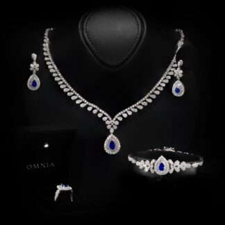 Omnia Sophia Blue Teardrop Bridal Full Set in 925 Silver with High Quality Simulated Diamonds