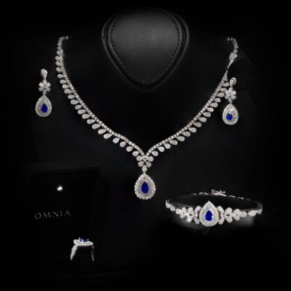 Omnia Sophia Blue Teardrop Bridal Full Set in 925 Silver with High Quality Simulated Diamonds