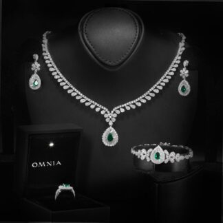 Omnia Sophia Green Teardrop Bridal Full Set in 925 Silver with High Quality Simulated Diamonds