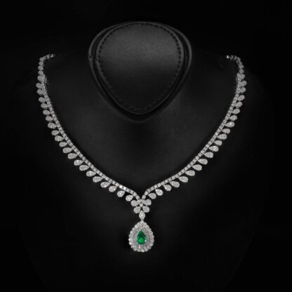 Omnia Sophia Green Teardrop Bridal Full Set in 925 Silver with High Quality Simulated Diamonds - Image 2