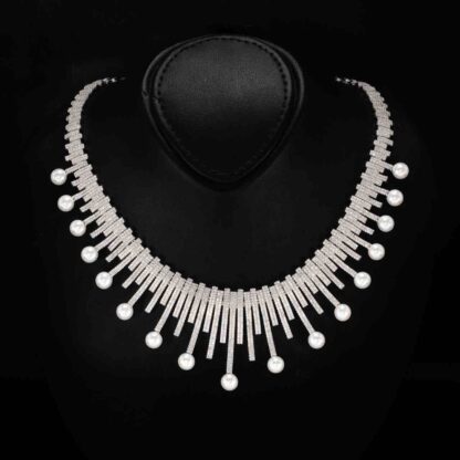 Omnia Ashley Pearl White Bridal Full Set in 925 Silver with High Quality Simulated Diamonds - Image 2
