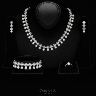 Omnia Sahira Pearl Bridal Full Set in 925 Silver with High-Quality White Zircon Stones