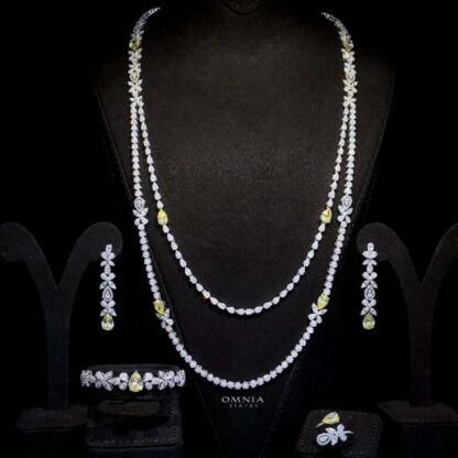 Omnia Yaza Bridal Yellow Long chain Set High Quality Zircon Stone In Rhodium Plated