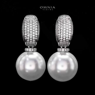Warda White Pearl Stud Earrings In 925 Silver High Quality Simulated Diamonds