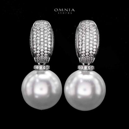 Warda White Pearl Stud Earrings In 925 Silver High Quality Simulated Diamonds
