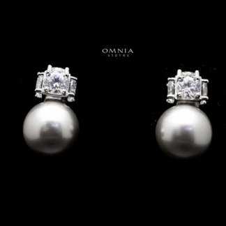 Omnia Belle Silver Pearl Stud Earrings In 92.5 Silver High Quality Simulated Diamonds