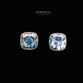 SUPER SALE!!! Omnia Malak Blue Iced Cut Square Stud Earrings in 92.5 Silver