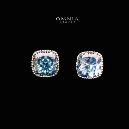 SUPER SALE!!! Omnia Malak Blue Iced Cut Square Stud Earrings in 92.5 Silver