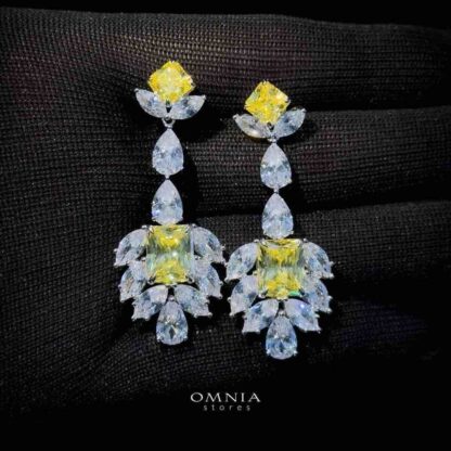 Omnia Ralia Yellow Earrings 92.5 Silver High Quality Simulated diamonds