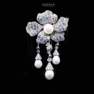 Omnia Halima Fresh Real Water Pearl brooch in 92.5 Silver High Quality Simulated diamonds - Silver
