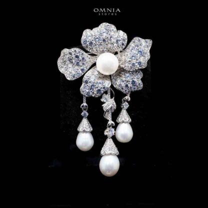 Omnia Halima Fresh Real Water Pearl brooch in 92.5 Silver High Quality Simulated diamonds
