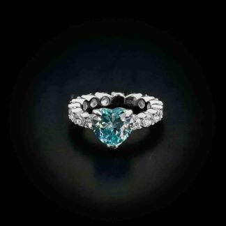 Omnia Sky Blue Heart Ring in 92.5 Silver with High-Quality Simulated Diamonds