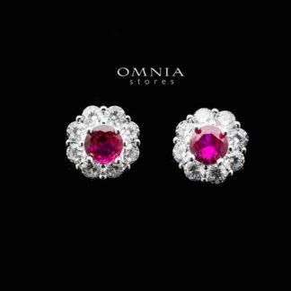 Omnia Houriya Red Flower Stud Earring in 92.5 Silver with High Quality Simulated Diamonds