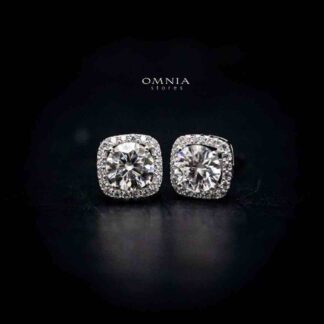 Omnia Dana Square Stud Earrings in 92.5 Silver with High Quality Zircon Stones